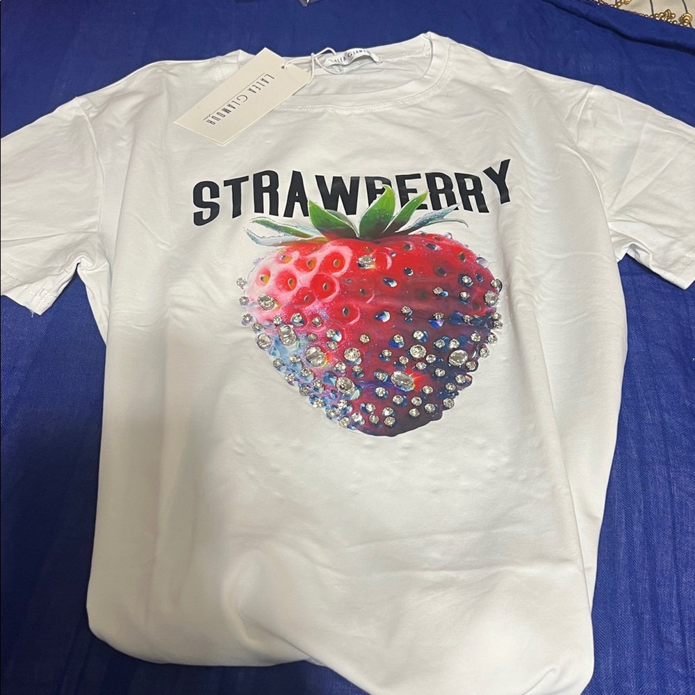 Glamour Women’s White Short Sleeve 'Strawberry' Graphic Tee - Picture 2 of 4